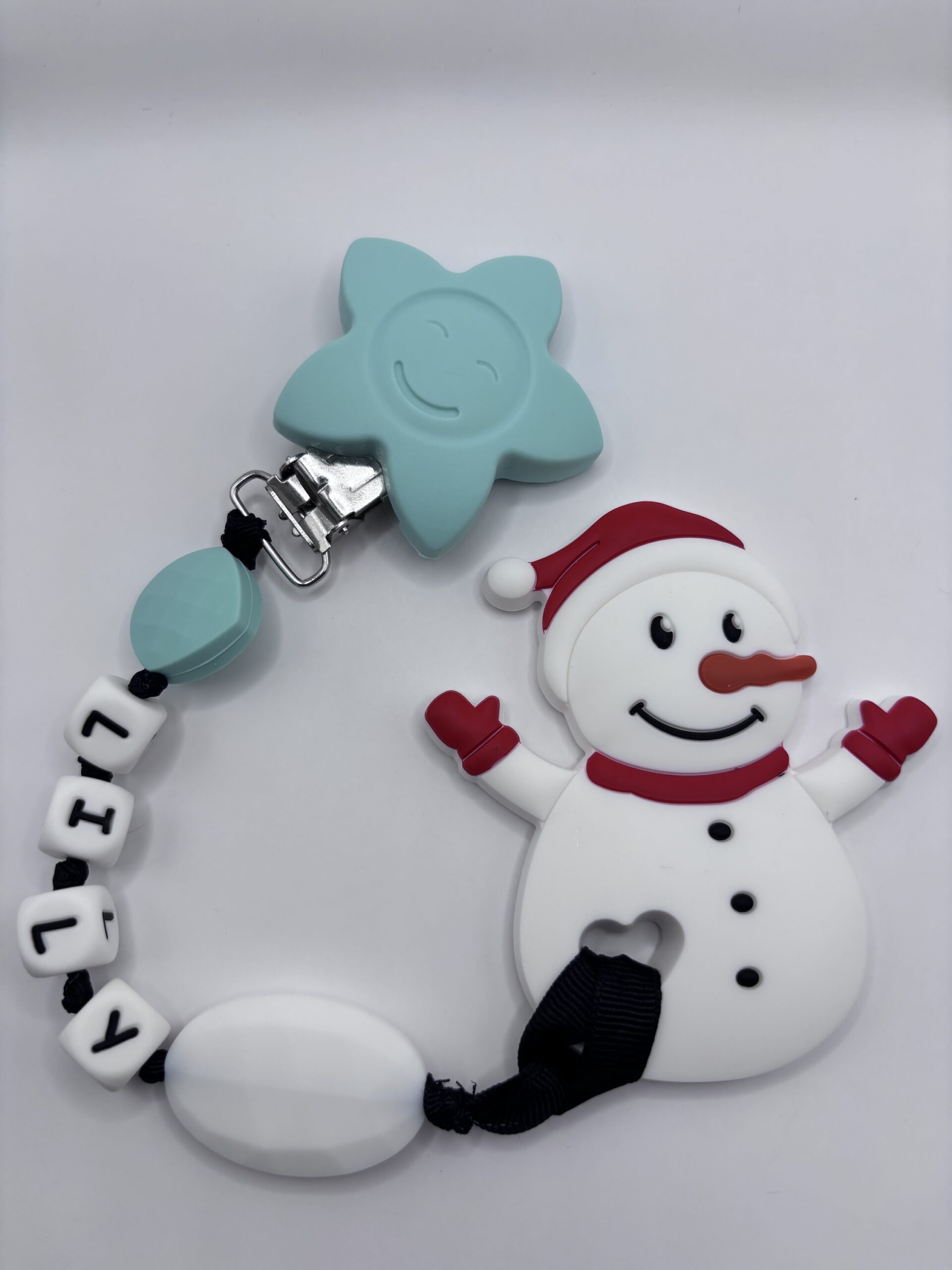 Silicone teething clip snowman teether