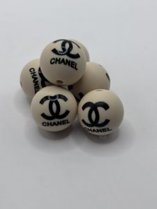 wholesale Silicone Creme 15mm Round Chanel beads