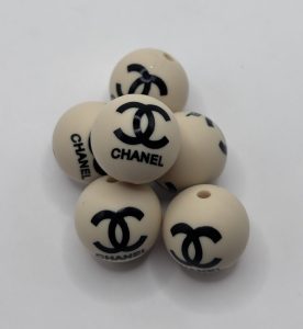 Wholesale Silicone Creme 15mm Round Chanel beads