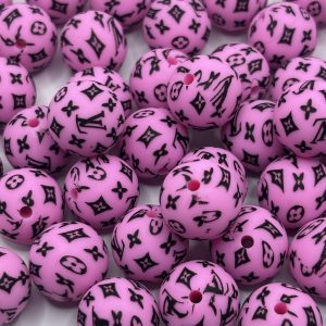 Silicone 15mm Round Pink LV beads