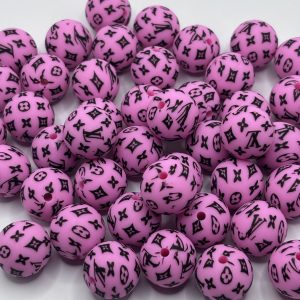 Silicone 15mm Round Pink LV beads